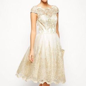 Chi Chi London White & Gold Lace Dress
